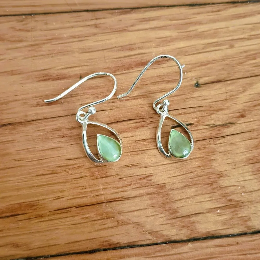 925 Green Floating Teardrop Earrings Sterling Silver French Wire Dangle Jewelry